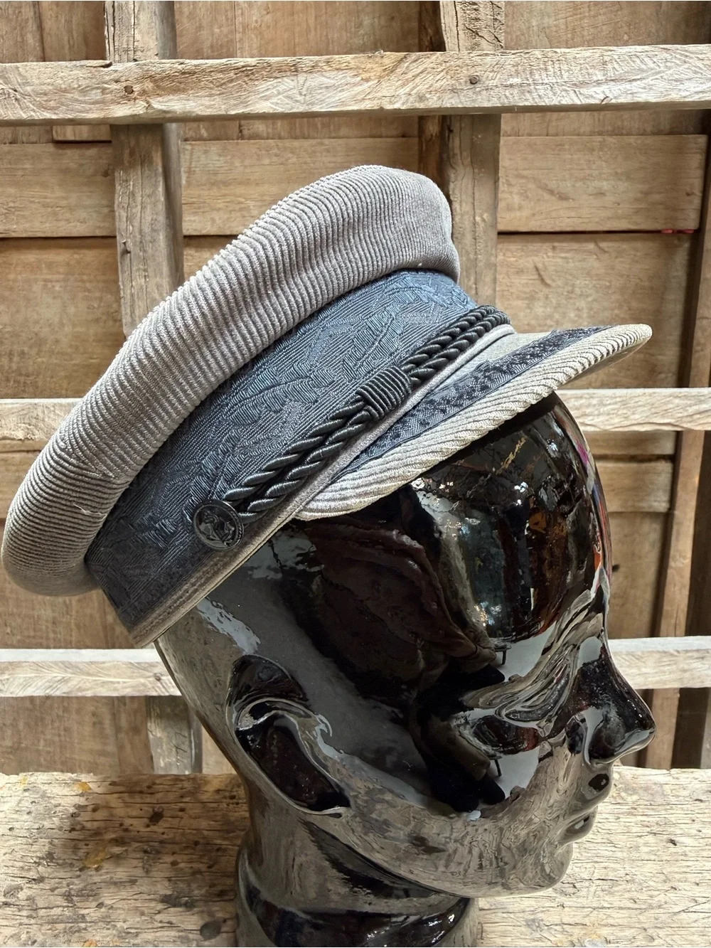 Vintage Gray Corduroy Prinz Heinrich Mütze Sailor Captains Cap Hat XS Boys Kids